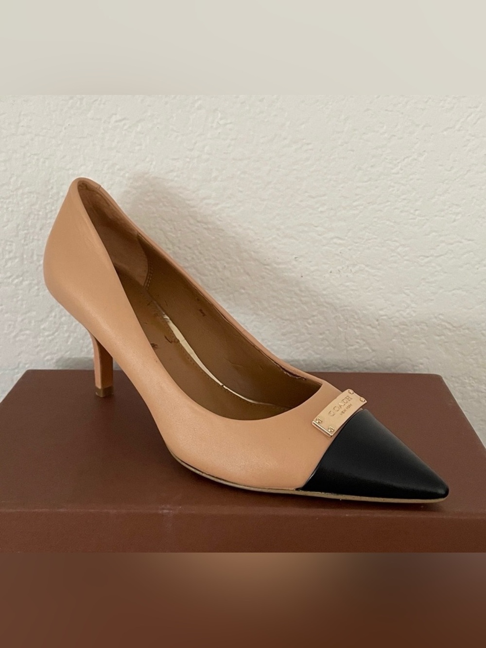 Coach Two-Tone Nude and Black Pointed Toe Pump